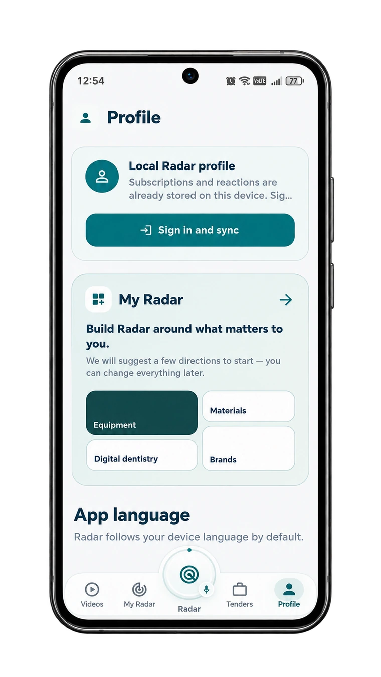 Dental Radar profile and personalization
